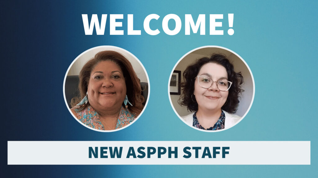 Images of two female employees and text overlay of "Welcome New ASPPH Staff"