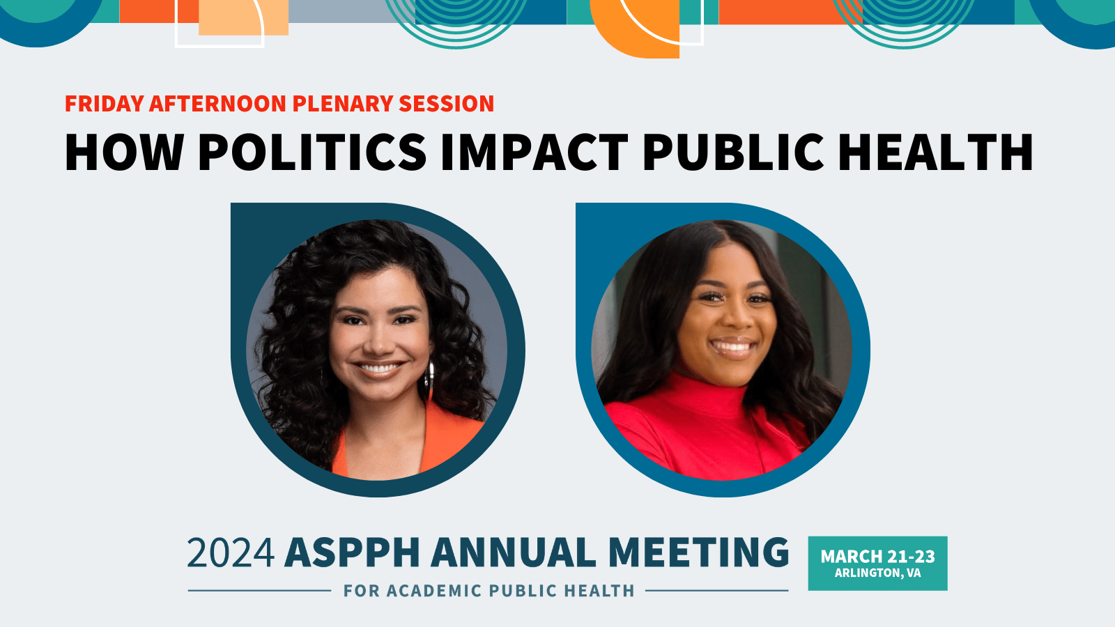 Banner for the 2024 ASPPH Annual Meeting discussing politics and public health.