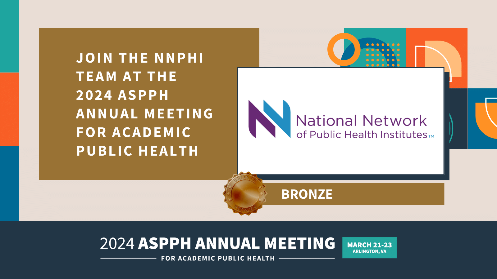 Promotional graphic for NNPHI at the 2024 ASPPH Meeting, Bronze Sponsor, March 21-23 in Arlington, VA