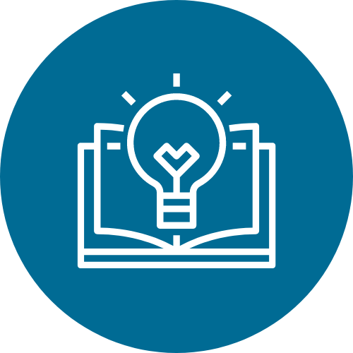 outlined graphic of book with a light bulb