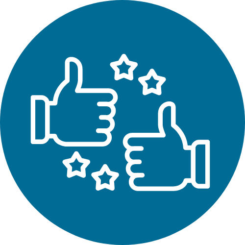 outlined graphic of two thumbs up with stars in the background