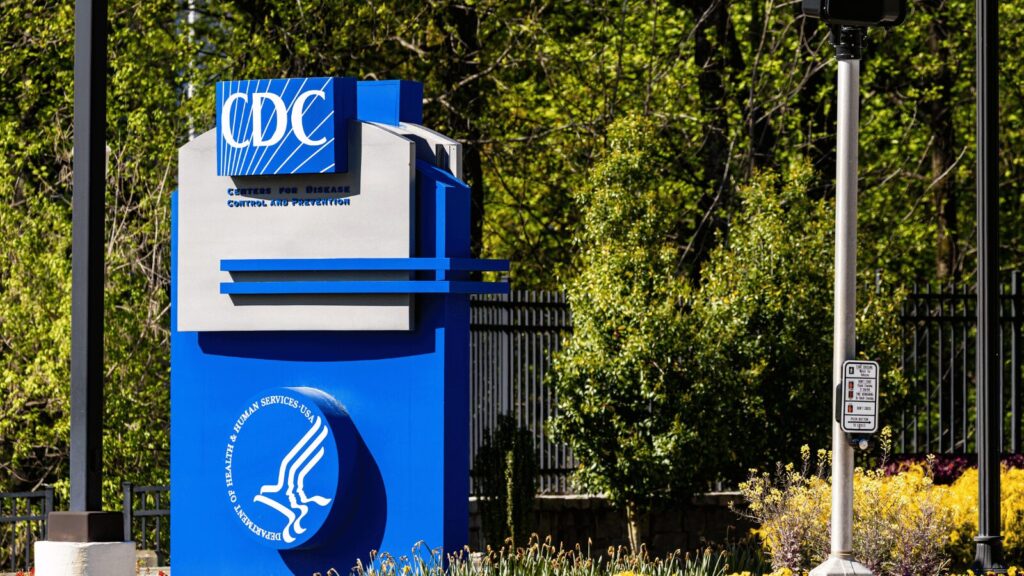 Signage of the Centers for Disease Control and Prevention (CDC) at the entrance of the CDC headquarters in Atlanta, GA