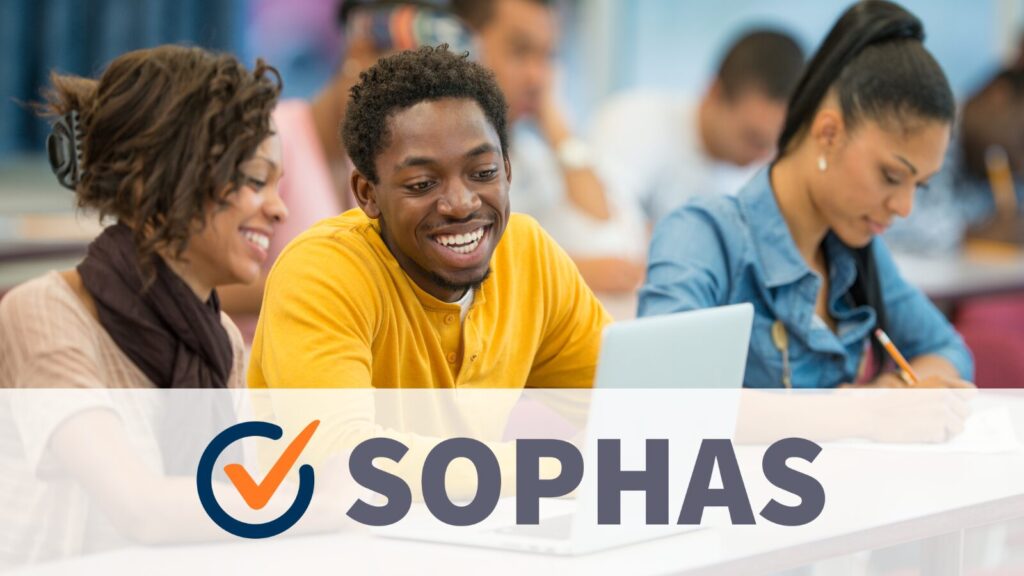image of students looking at a computer with the acronym SOPHAS overlayed