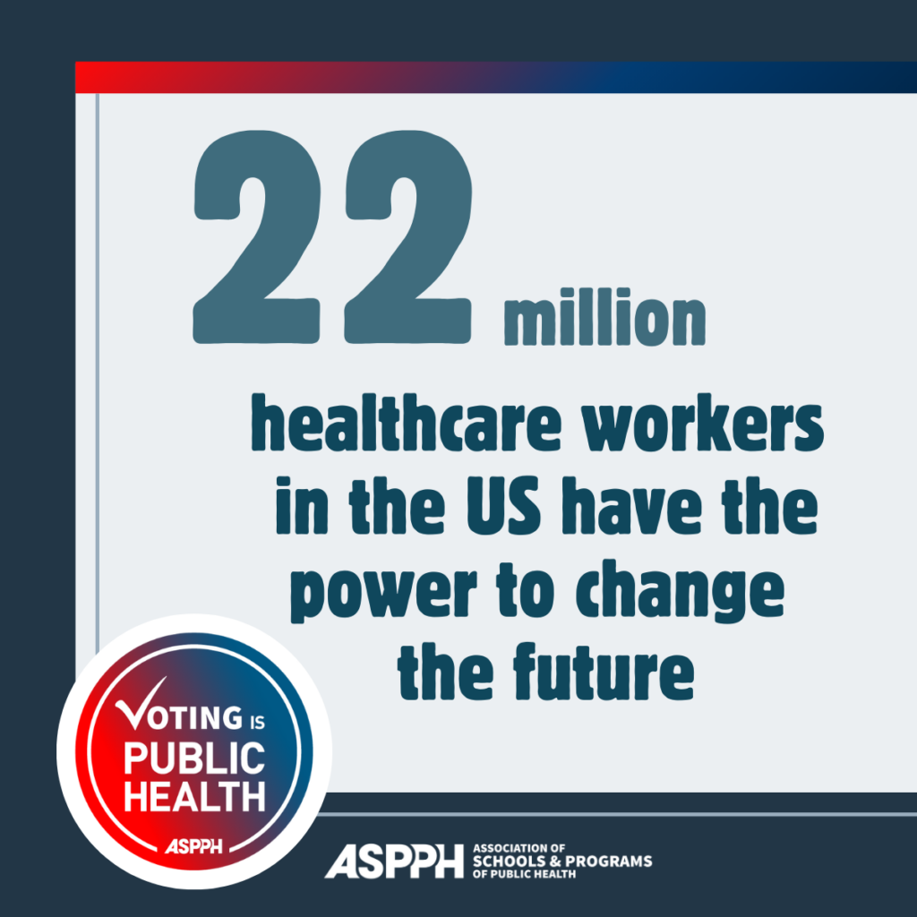 ASPPH Voting is Public Health graphic stating 22 million healthcare workers in the us have the power to change the future
