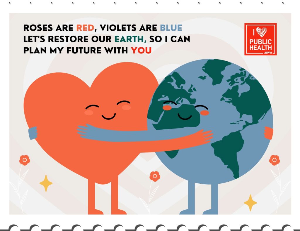animation of a heart hugging the Earth with a roses are red violets are blue poem