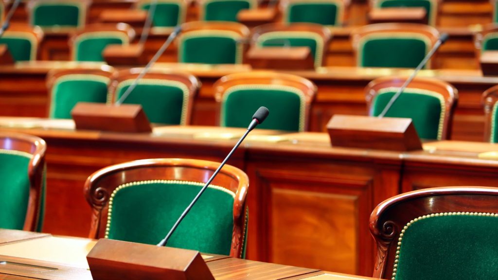 Image of chairs and desks in Senate building