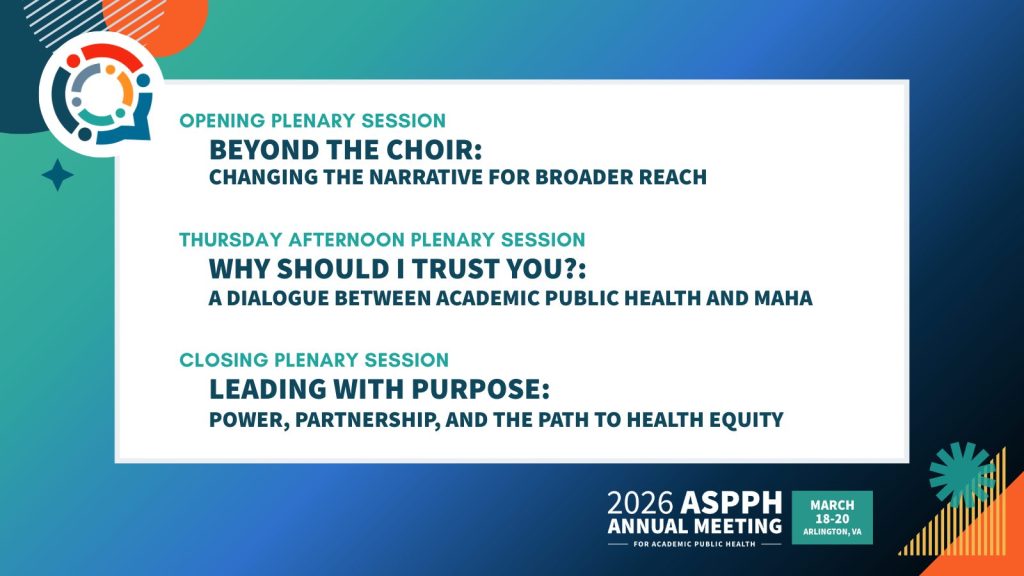 ASPPH Annual Meeting logo with three plenary sessions listed