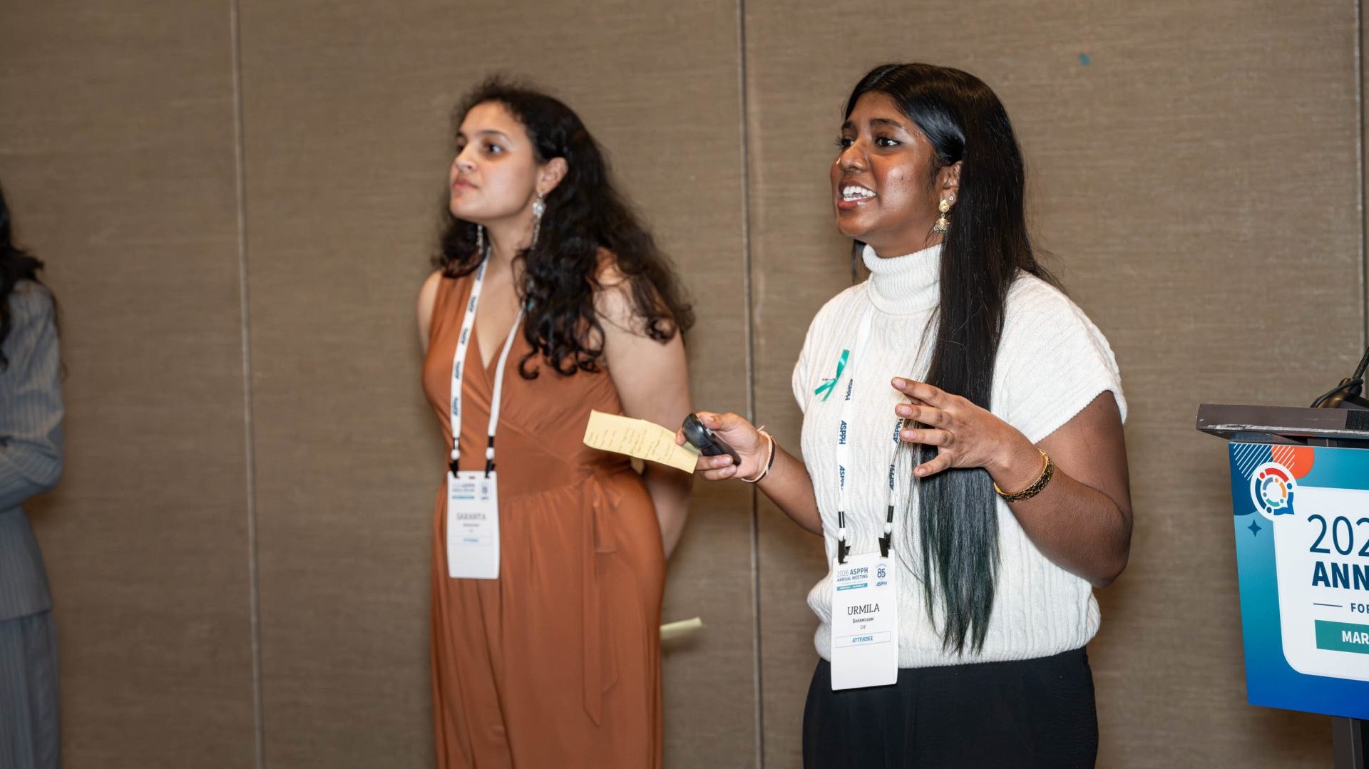 Two students give a presentation