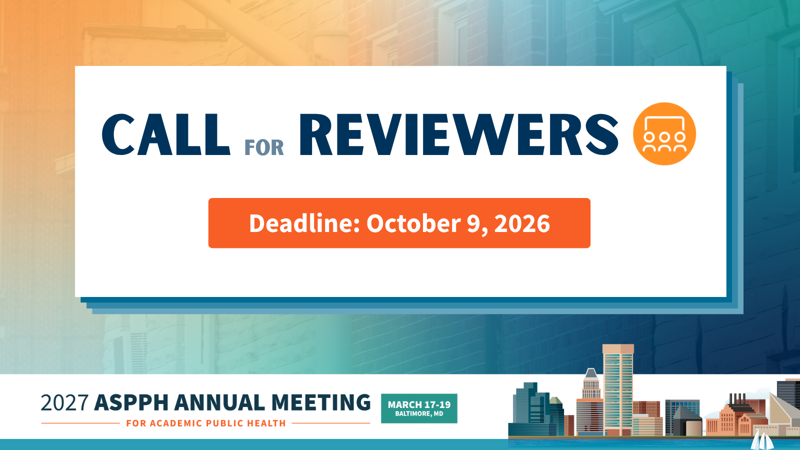 Call for Reviewers deadline October 9 2026 with 2027 ASPPH Annual Meeting logo in bottom corner