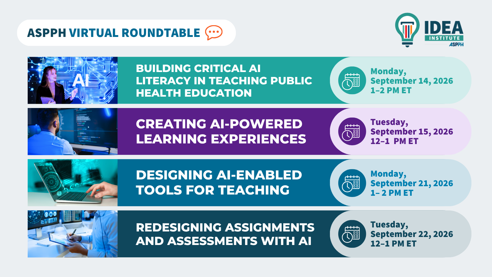 List of ASPPH Virtual AI Roundtables Occurring September 2026