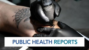 Public Health Reports logo with image of a gloved hand tattooing someone
